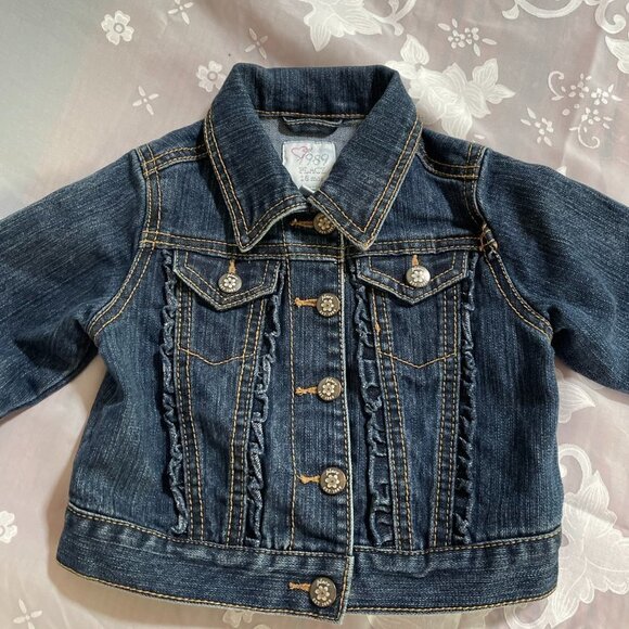 The Children's Place Other - GIRLS The Childrens Place 1989 Jean Jacket size 18m with Ruffles & Flower Snaps